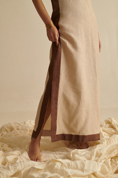 Beige & brown maxi dress